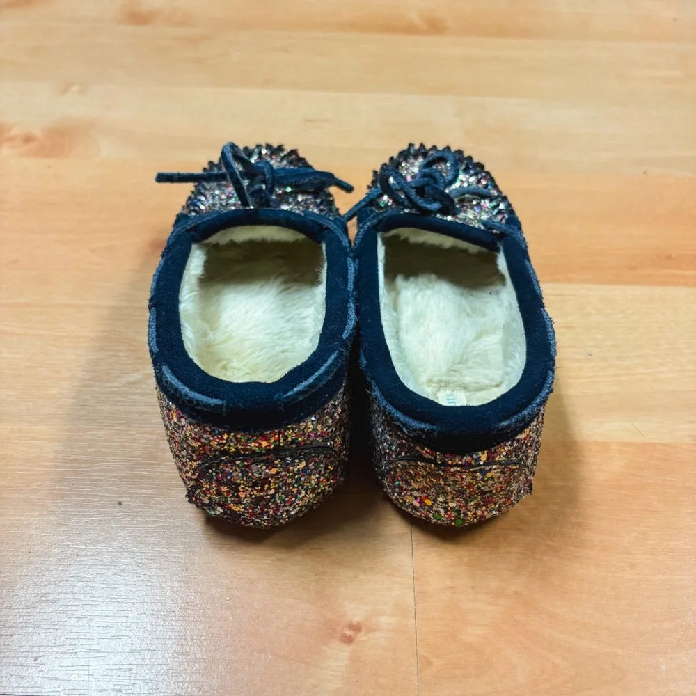 Crewcuts by J Crew Navy Blue & Rainbow Glitter Slip-On Moccasins Kids Size 13